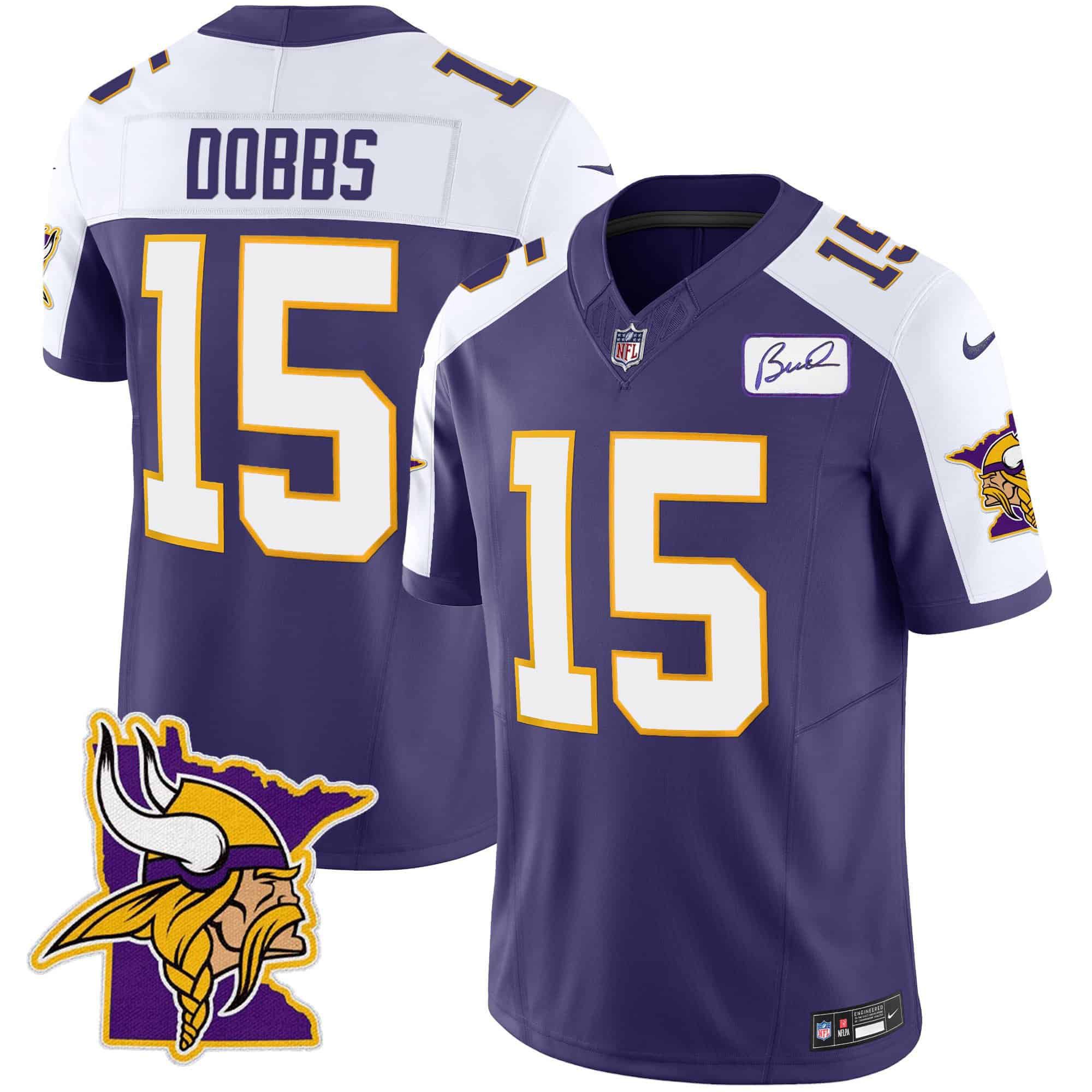 Men Minnesota Vikings 15 Dobbs Purple 2024 Nike Patch Classic Limited NFL Jersey